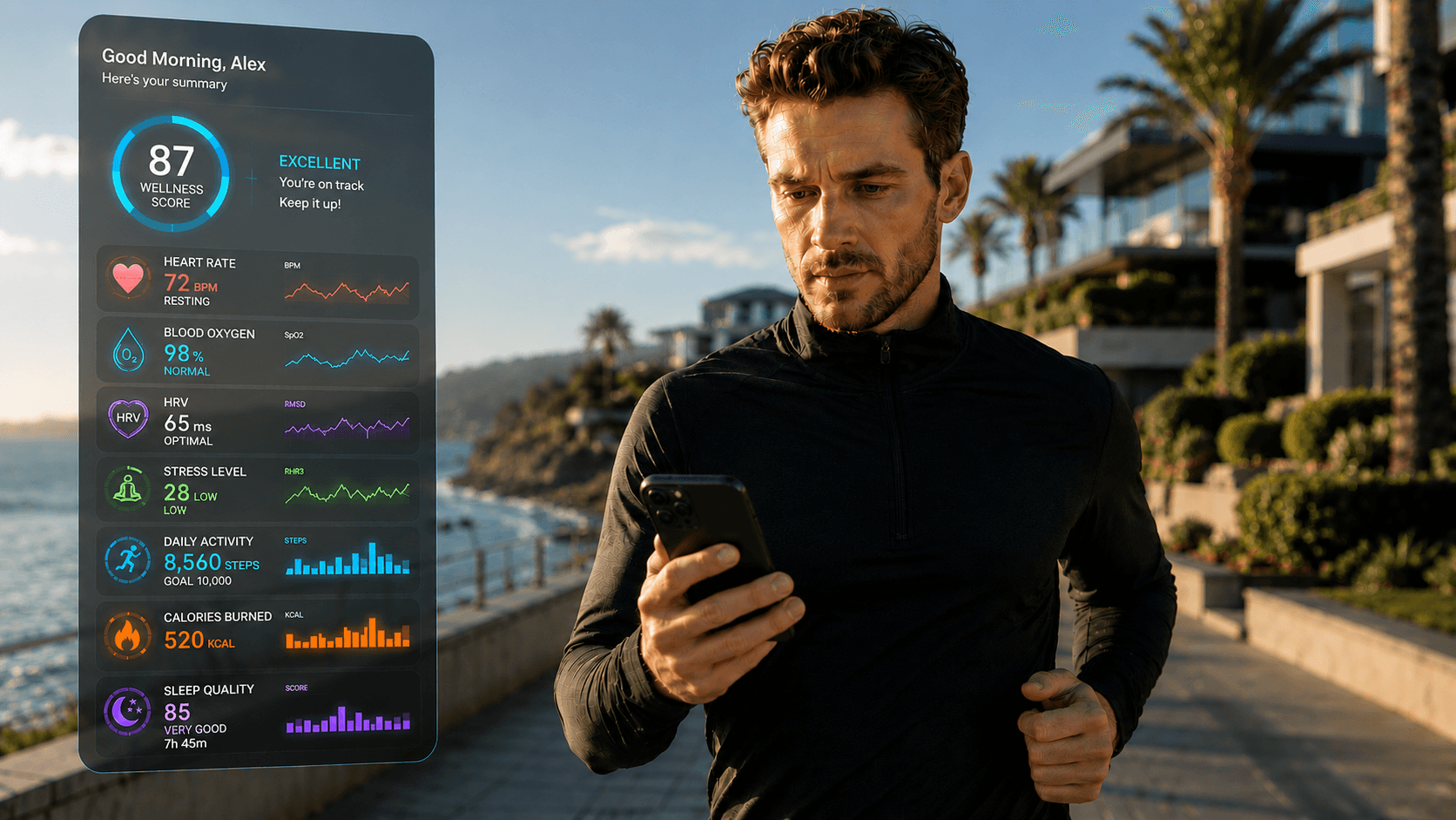 Runner reviewing an iHALO daily wellness summary